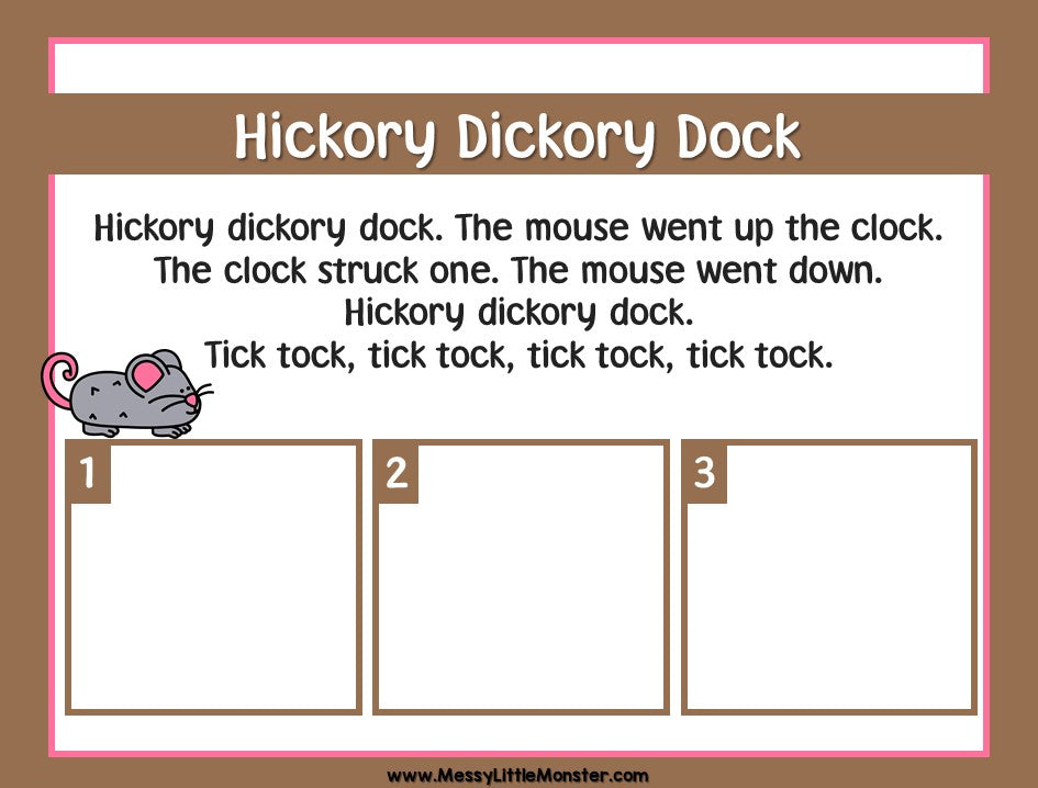 Hickory Dickory Dock - Nursery Rhyme Sequencing Activity – Messy Little ...
