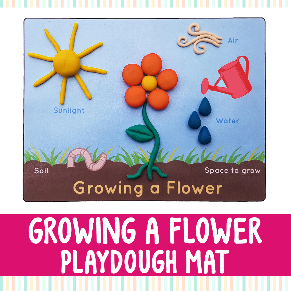Flower Life Cycle Play Dough Mat for Sensory Play