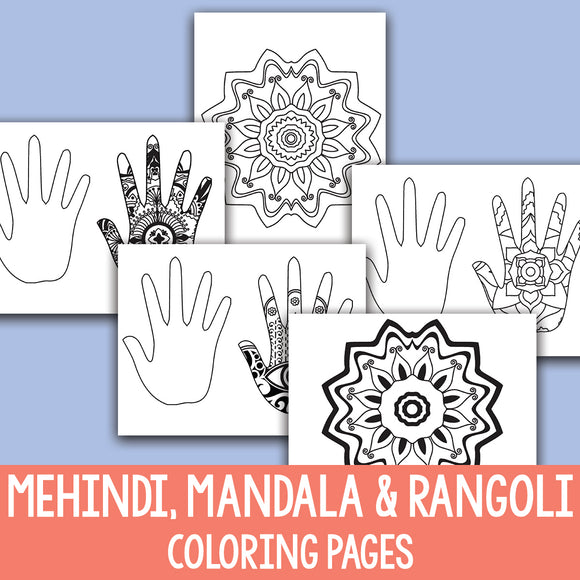 Mehindi, Mandala and Rangoli Coloring Pages