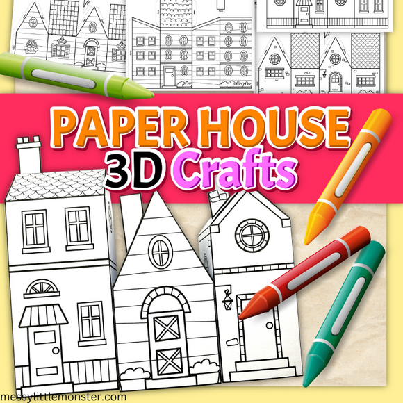 Paper House Material 3D Paper House Template - – Messy Little Monster Shop