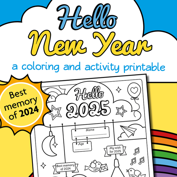 New year colouring and activity printable