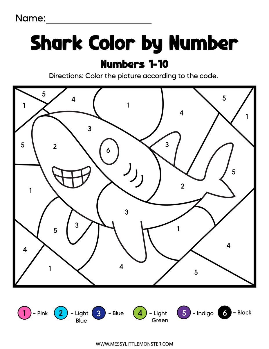 Shark Color by Number Sheets – Messy Little Monster Shop