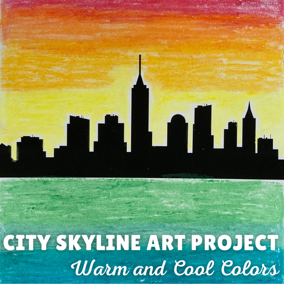warm cool colors city skyline art project printable