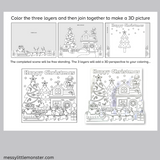 3d christmas scene colouring craft