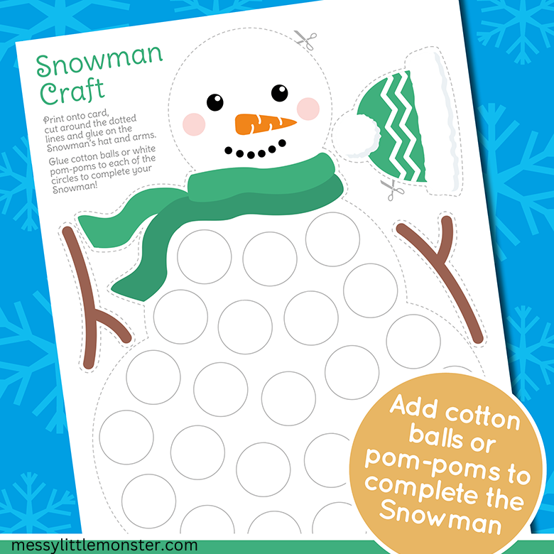 Cotton Ball Snowman Template – Messy Little Monster Shop cotton-ball-snowman-template-messy-little-monster-shop
