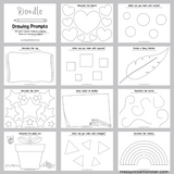 doodle drawing prompts with various shapes and activities.