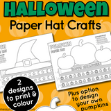 halloween paper hats - pumpkin and witch hat printable