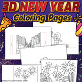 Happy New year coloring page 3d