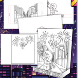 Happy new Year coloring page - 3D scene