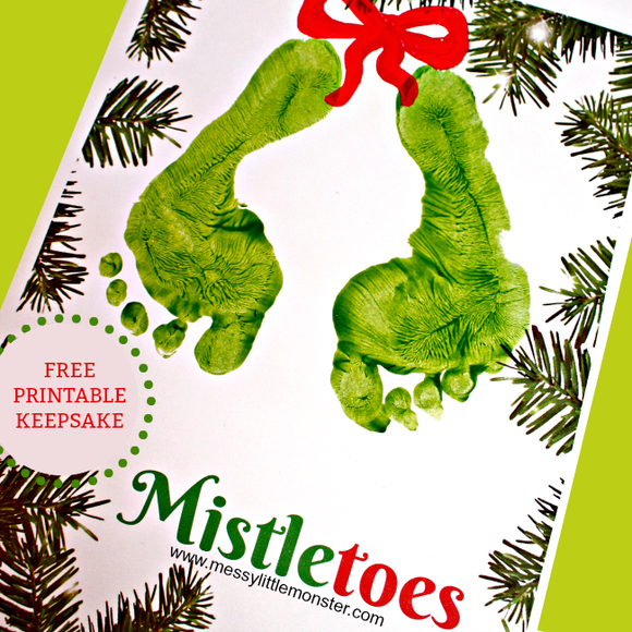 mistletoes printable Christmas footprint craft
