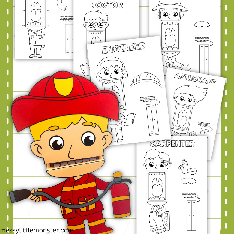Community Helper Occupation Craft - Puppet Craft – Messy Little Monster Shop for Free Printable Community Helper Puppets Template