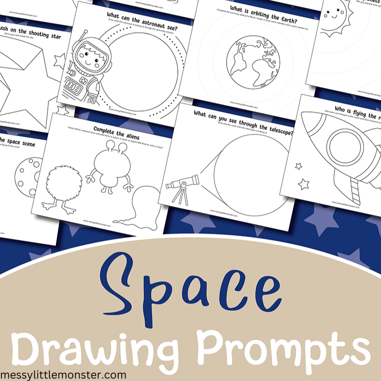 Drawing Activity Space Space Drawing Prompts - Drawing Ideas for Kids – Messy Little Monster Shop