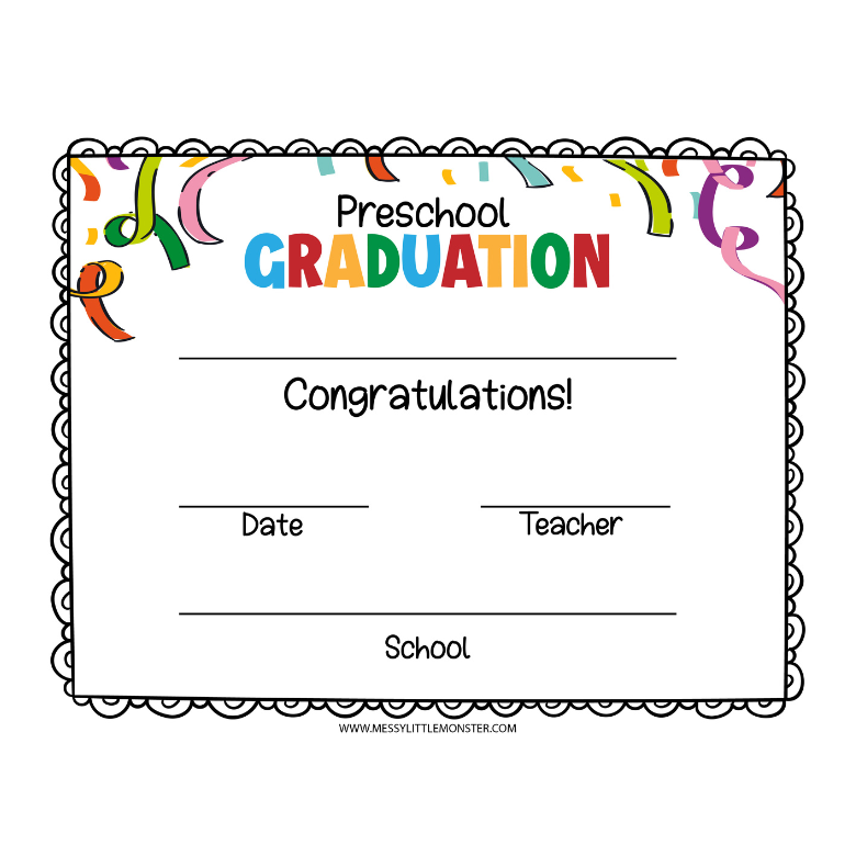 Preschool Graduation Certificate and Printables – Messy Little Monster Shop preschool-graduation-certificate-and-printables-messy-little-monster-shop