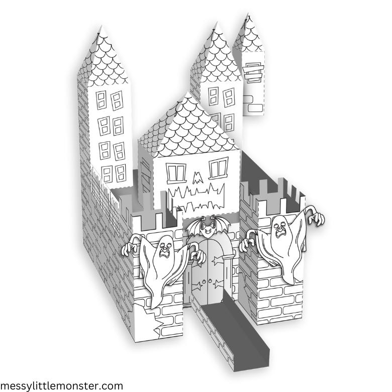 Printable 3D Spooky Paper Castle Template – Messy Little Monster Shop printable-3d-spooky-paper-castle-template-messy-little-monster-shop