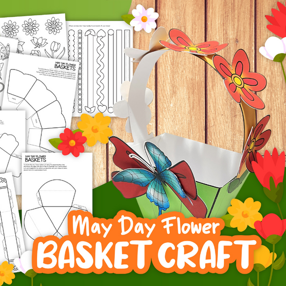 printable flower basket template for May day flower basket craft