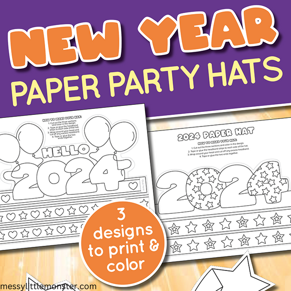 printable new year paper party hats