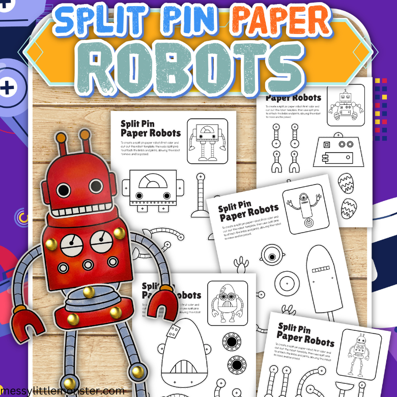 spilt-pin-paper-robot-craft-printable-messy-little-monster-shop for Free Printable 3d Robot Template Spilt Pin Paper Robot Craft Printable – Messy Little Monster Shop for Free Printable 3d Robot Template