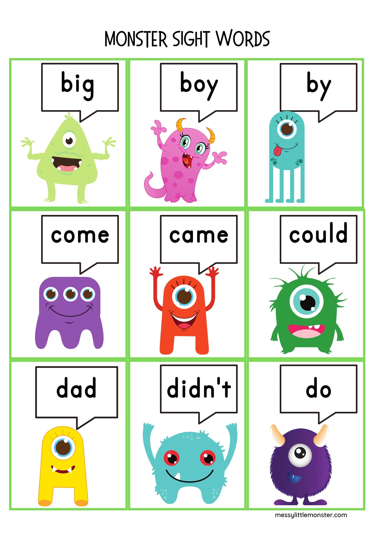 color word monsters Monster Sight Words Activity – Messy Little Monster Shop
