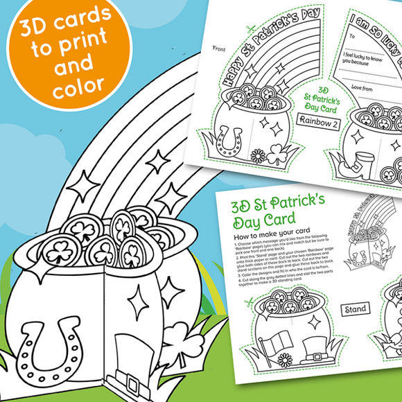 3d st patricks day card to color