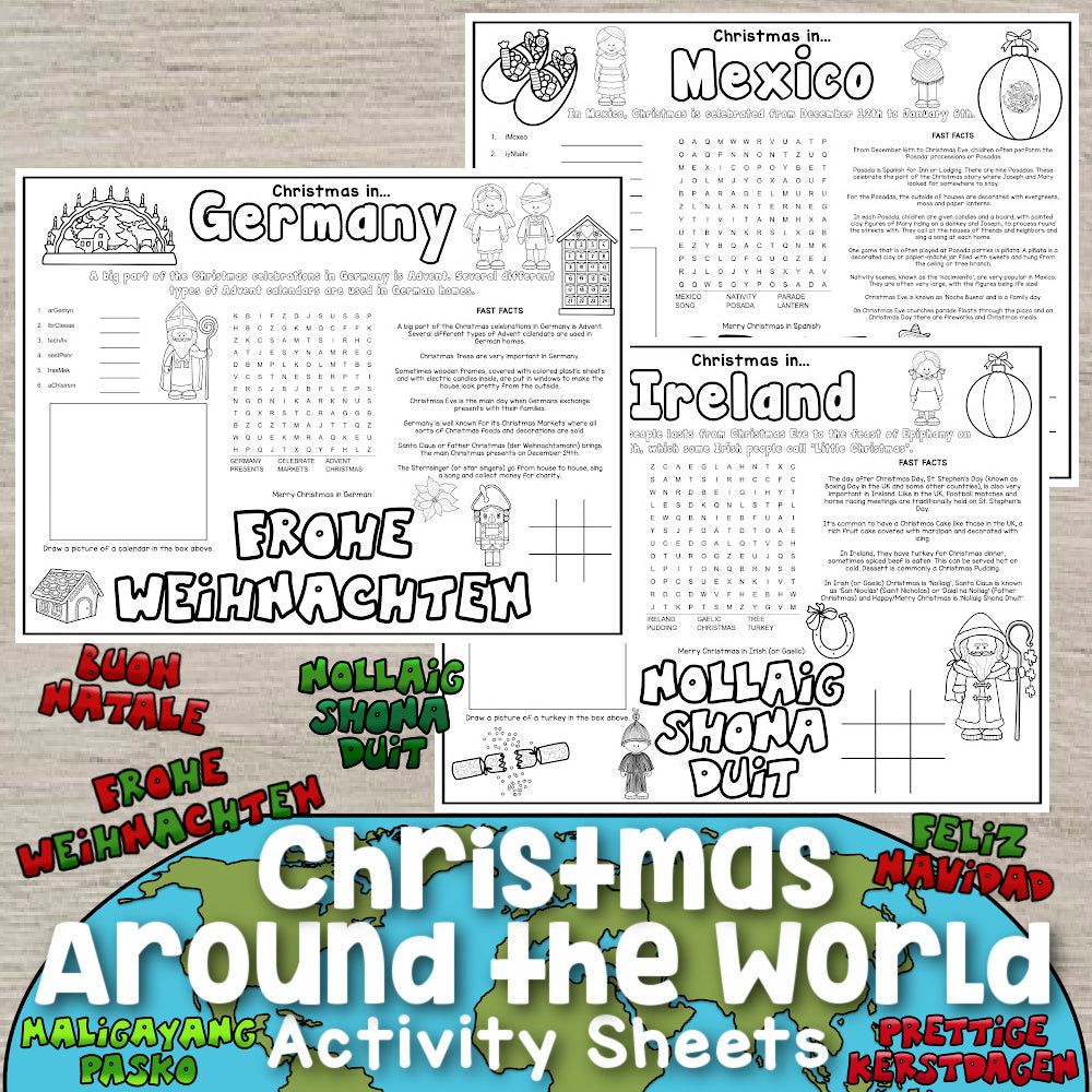 Christmas Around the World Activity Sheets – Messy Little Monster Shop