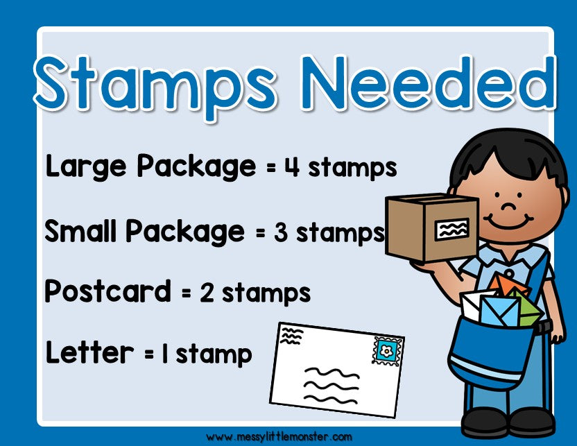 Post Office Dramatic Play Printables – Messy Little Monster Shop for Free Printable Post Office Role Play Resources