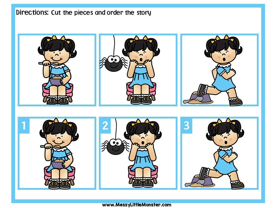 Little Miss Muffet - Nursery Rhyme Sequencing Activity – Messy Little Monster Shop little-miss-muffet-nursery-rhyme-sequencing-activity-messy-little-monster-shop