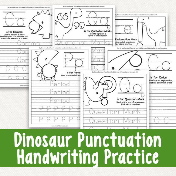 Dinosaur Punctuation Handwriting Sheets
