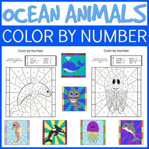 Ocean Animal Color by Number Sheets