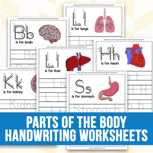 Body Parts Handwriting Worksheets