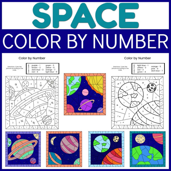 Space Color by Number Sheets