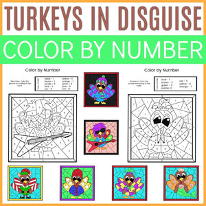 Turkey Color by Number Sheets