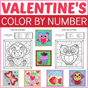 Valentine's Color by Number Sheets