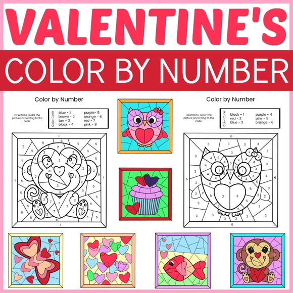 Valentine's Color by Number Sheets