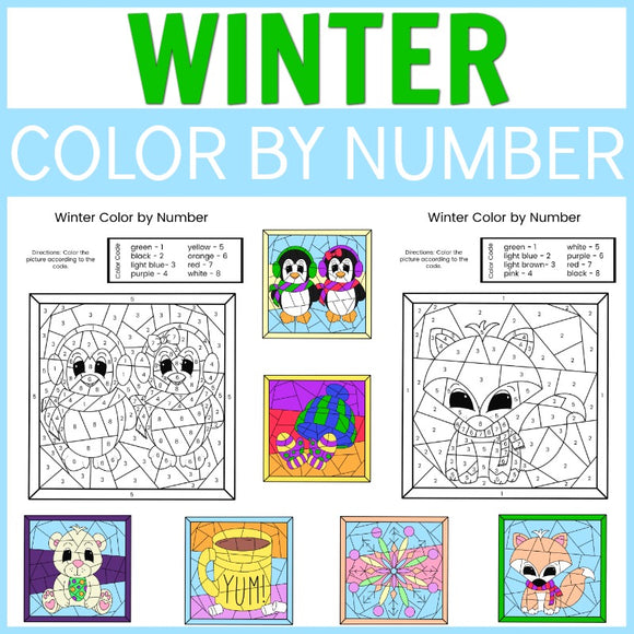 Winter Color by Number Sheets