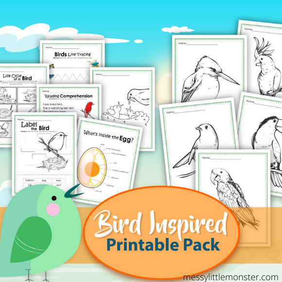 Printable Bird Worksheets and Bird Coloring Pages for Kids