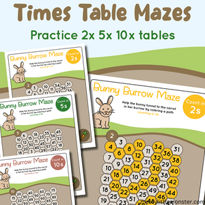 Bunny Times Table Activities 2x 5x 10x Tables – Messy Little Monster Shop