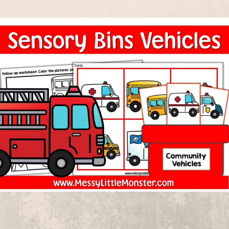 Community Helper Vehicles Sensory Bin Printables Messy Little Monster Shop