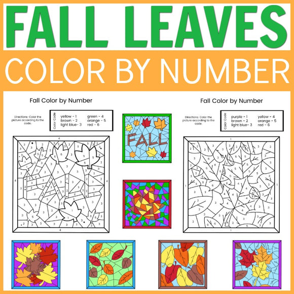 Fall Leaves Color by Number Sheets