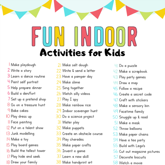At Hom Fun 50 Things To Do With Kids At Home Fun Indoor Activities Activities