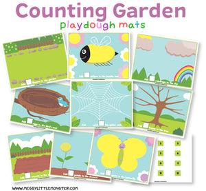 Garden themed counting playdough mats