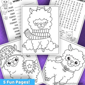Alpaca Coloring Pages Activity Pack