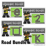 alphabet, number and shape road playdough mats