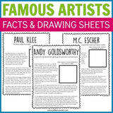 artist study for kids - famous artist facts and drawingsheets