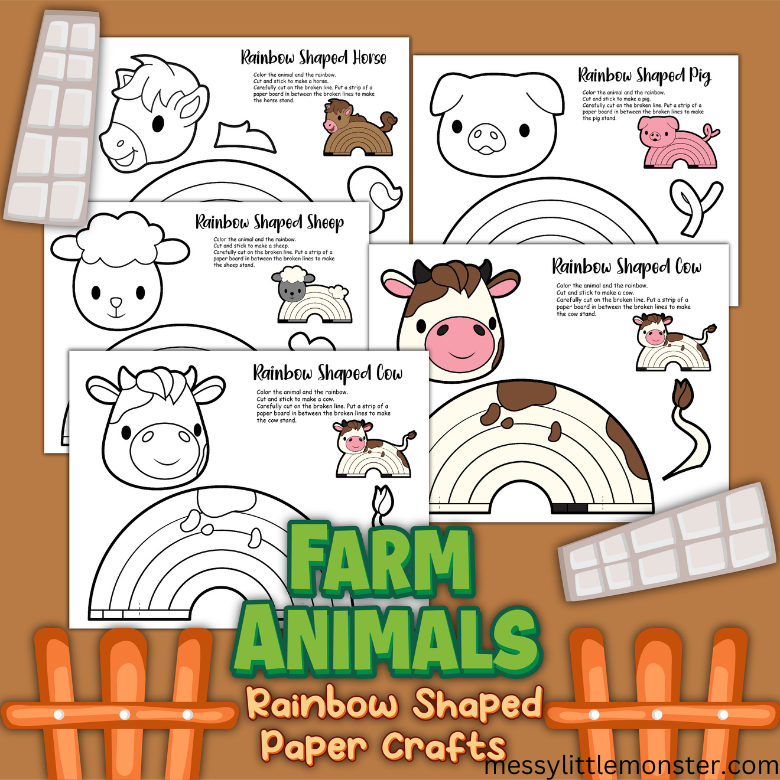 Rainbow Farm Animals Craft Printable – Messy Little Monster Shop for Free Printable Barn Crafts For Preschoolers