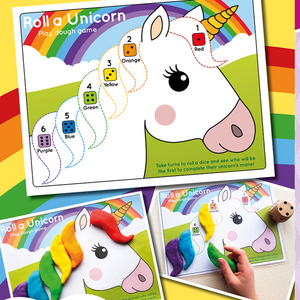 roll a unicorn play dough mat