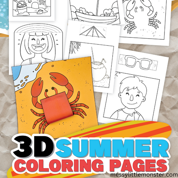 3D Summer Colouring Pages Messy Little Monster Shop 3d summer colouring pages messy little monster shop
