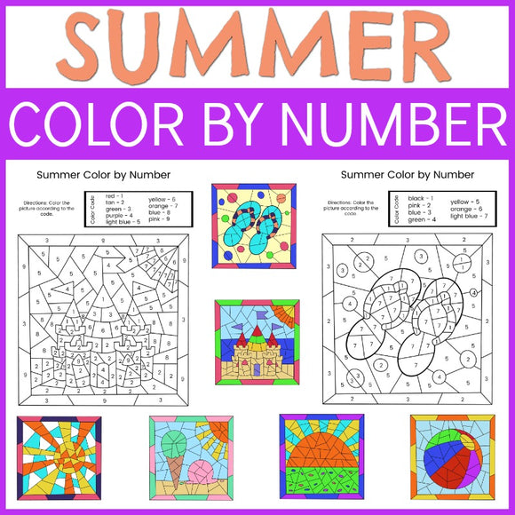 Summer Color by Number Sheets