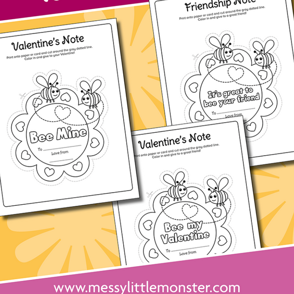bee printable valentines and friendship notes